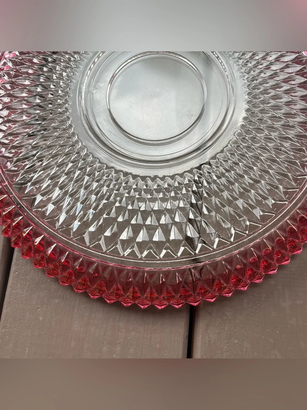 Vintage Indiana Carnival Glass Cranberry Diamond Point Round Serving Platter